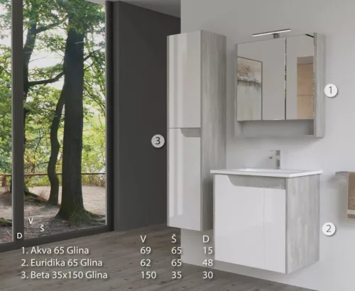 Piramida BETA fali fürdőszoba - állószekrény - FEHÉR-SZÜRKE - 35 x 150 x 30 cm