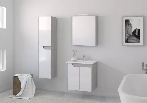 Piramida BETA fali fürdőszoba - állószekrény - FEHÉR-SZÜRKE - 35 x 150 x 30 cm