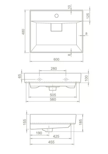 TMP SHARP 60 fali fürdőszobabútor - CeraStyle SHARP - 37100 mosdóval - 60 x 48 cm