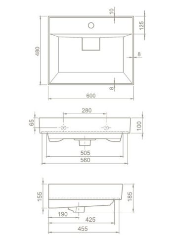 TMP TRIO 60 álló fürdőszobabútor - CeraStyle SHARP - 37100 mosdóval - 60 x 48 cm