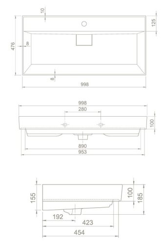 TMP LUX 100 fali fürdőszobabútor - CeraStyle SHARP FEKETE mosdóval - 100 x 48 cm