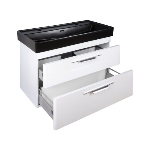 TMP LUX 100D fali fürdőszobabútor - CeraStyle SHARP FEKETE DUPLA csaplyukas mosdóval - 100 x 48 cm