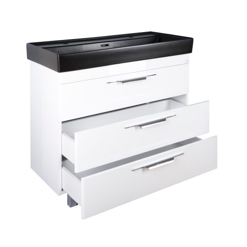 TMP TRIO 100D álló fürdőszobabútor - CeraStyle SHARP FEKETE DUPLA csaplyukas mosdóval - 100 x 48 cm