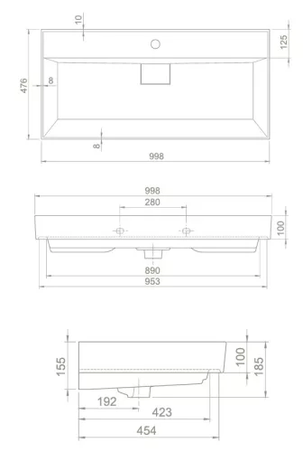 TMP SHARP 100 fali fürdőszobabútor - CeraStyle SHARP FEKETE mosdóval - 100 x 48 cm