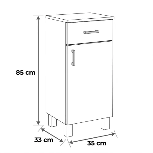 Viva STYLE fürdőszobai ÁLLÓSZEKRÉNY 85 alacsony POLCOS - 1 fiók - JOBBOS - 35 x 33 x 85 cm