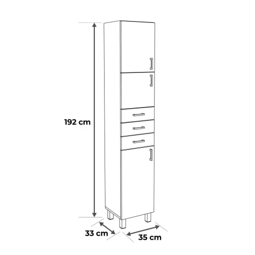 Viva STYLE fürdőszobai ÁLLÓSZEKRÉNY 192 magas POLCOS - BALOS - 35 x 33 x 192 cm