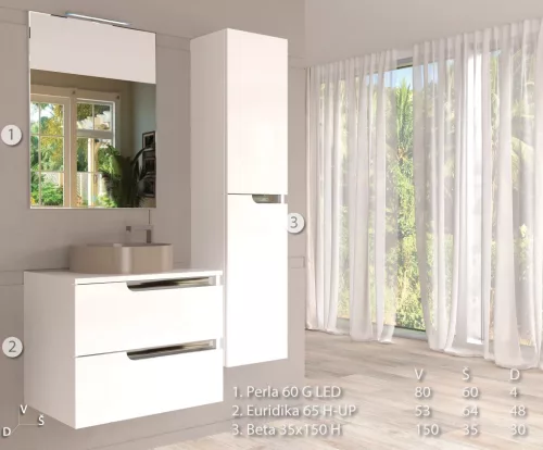 PIRAMIDA PERLA 60 G Tükrös fürdőszobai szekrény LED világítással - 60 x 80 x 4 cm