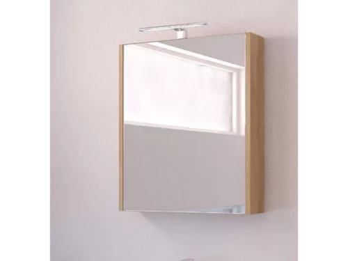 Piramida AKVA Tükrös fürdőszobai szekrény - LED világítással - FEHÉR-TÖLGY - 60 x 69 x 15 cm