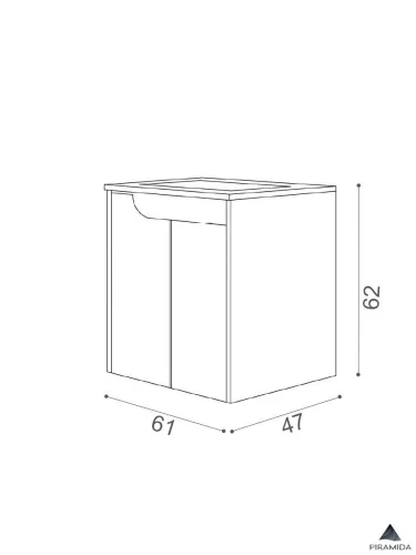 Piramida EURIDIKA fali fürdőszobabútor - műmárvány mosdóval -2 ajtós - FEHÉR-TÖLGY - 60 x 46 x 62 cm