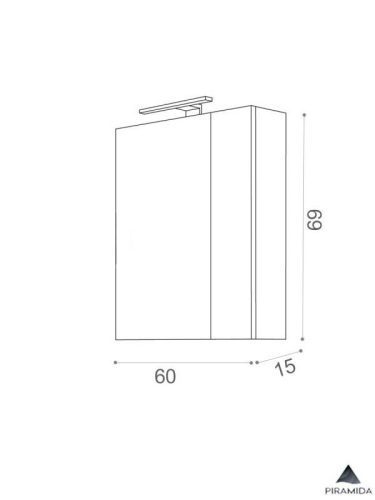 Piramida AKVA Tükrös fürdőszobai szekrény - 2 ajtós kivitel - LED világítással - 60 x 69 x 13 cm