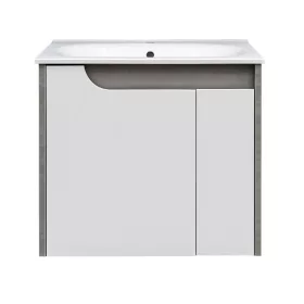   Piramida EURIDIKA fali fürdőszobabútor - műmárvány mosdóval -2 ajtós - FEHÉR-SZÜRKE - 65 x 48 x 62 cm