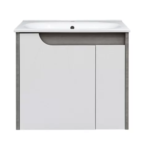 Piramida EURIDIKA fali fürdőszobabútor - műmárvány mosdóval -2 ajtós - FEHÉR-SZÜRKE - 65 x 48 x 62 cm