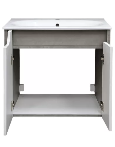 Piramida EURIDIKA fali fürdőszobabútor - műmárvány mosdóval -2 ajtós - FEHÉR-SZÜRKE - 65 x 48 x 62 cm