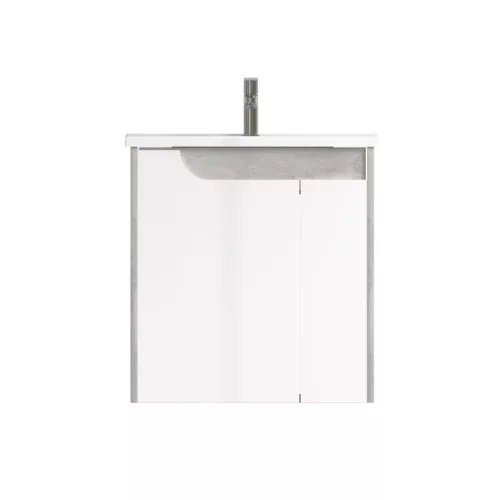 Piramida EURIDIKA fali fürdőszobabútor - műmárvány mosdóval -2 ajtós - FEHÉR-SZÜRKE - 65 x 48 x 62 cm