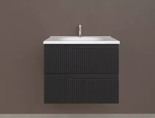 Piramida EURIDIKA fali fürdőszobabútor - műmárvány mosdóval -2 fiókos - PINO FEKETE - 65 x 48 x 53 c