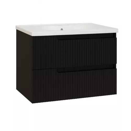 Piramida EURIDIKA fali fürdőszobabútor - műmárvány mosdóval -2 fiókos - PINO FEKETE - 65 x 48 x 53 c