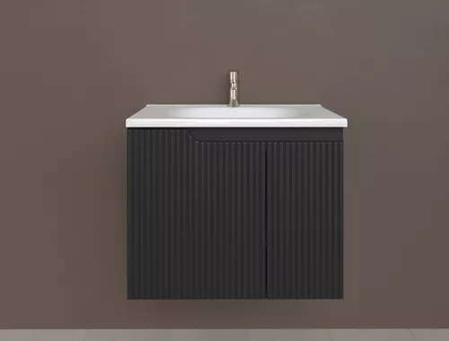 Piramida EURIDIKA fali fürdőszobabútor - műmárvány mosdóval -2 ajtós - PINO FEKETE - 65 x 48 x 53 cm