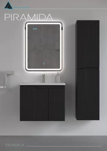 Piramida EURIDIKA fali fürdőszobabútor - műmárvány mosdóval -2 ajtós - PINO FEKETE - 65 x 48 x 53 cm