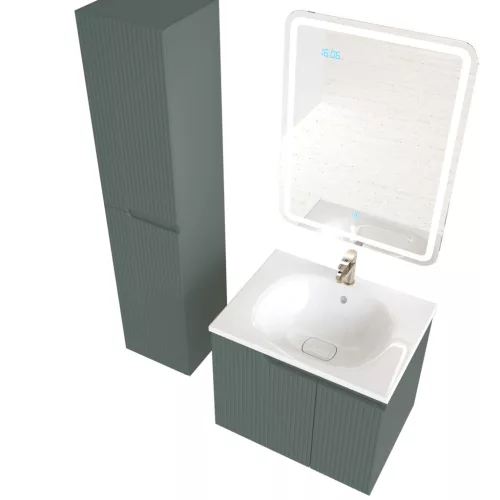 Piramida EURIDIKA fali fürdőszobabútor - műmárvány mosdóval -2 ajtós - PINO ZÖLD - 65 x 48 x 53 cm