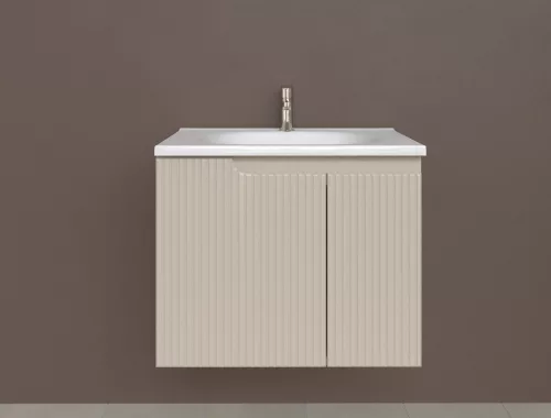 Piramida EURIDIKA fali fürdőszobabútor - műmárvány mosdóval -2 ajtós - PINO BÉZS - 65 x 48 x 53 cm