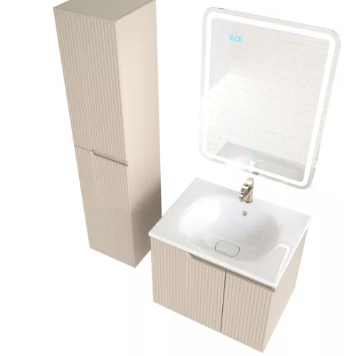 Piramida EURIDIKA fali fürdőszobabútor - műmárvány mosdóval -2 ajtós - PINO BÉZS - 65 x 48 x 53 cm