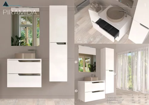 Piramida EURIDIKA fali fürdőszobabútor - mosdópult mosdó nélkül -2 fiókos - 65 x 48 x 53 cm