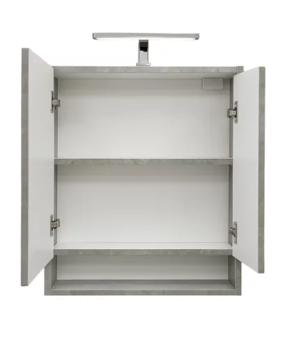 Piramida AKVA Tükrös fürdőszobai szekrény - 2 ajtós kivitel - LED - FEHÉR-SZÜRKE - 65 x 69 cm