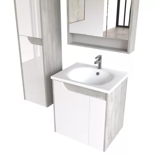 Piramida AKVA Tükrös fürdőszobai szekrény - 2 ajtós kivitel - LED - FEHÉR-SZÜRKE - 65 x 69 cm