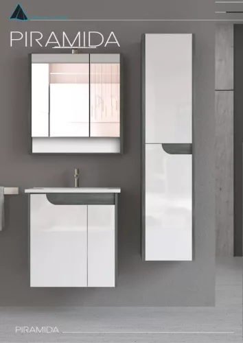 Piramida AKVA Tükrös fürdőszobai szekrény - 2 ajtós kivitel - LED - FEHÉR-SÖTÉT - 65 x 69 cm