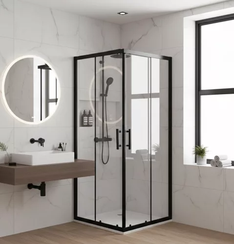 Viva AQUA Max Zuhanykabin SZÖGLETES FEKETE Profil - 6 mm víztiszta üveg - 80 x 80 x 190 cm