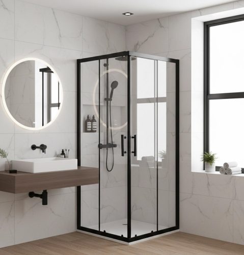 Viva AQUA Max Zuhanykabin SZÖGLETES FEKETE Profil - 6 mm víztiszta üveg - 90 x 90 x 190 cm