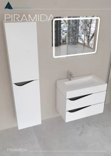 Piramida EURIDIKA fali fürdőszobabútor - műmárvány mosdóval -2 fiókos - ALPINFEHÉR-FEKETE - 70 x 41 x 56 cm