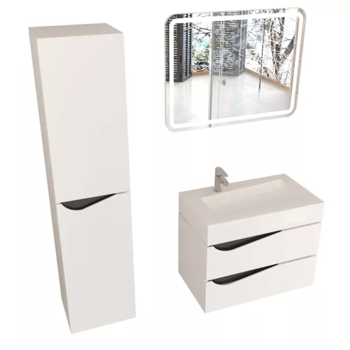 Piramida EURIDIKA fali fürdőszobabútor - műmárvány mosdóval -2 fiókos - ALPINFEHÉR-FEKETE - 70 x 41 x 56 cm