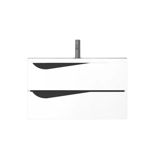 Piramida EURIDIKA fali fürdőszobabútor - műmárvány mosdóval -2 fiókos - ALPINFEHÉR-FEKETE - 75 x 48 x 55 cm