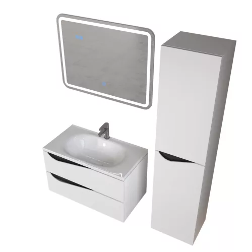 Piramida EURIDIKA fali fürdőszobabútor - műmárvány mosdóval -2 fiókos - ALPINFEHÉR-FEKETE - 75 x 48 x 55 cm