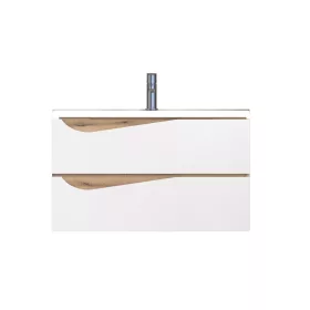   Piramida EURIDIKA fali fürdőszobabútor - műmárvány mosdóval -2 fiókos - ALPINFEHÉR-TÖLGY - 75 x 48 x 55 cm