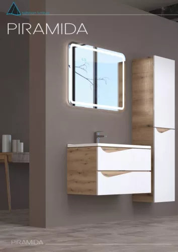 Piramida EURIDIKA fali fürdőszobabútor - műmárvány mosdóval -2 fiókos - ALPINFEHÉR-TÖLGY - 75 x 48 x 55 cm