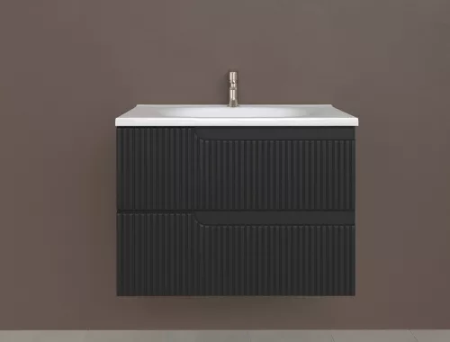 Piramida EURIDIKA fali fürdőszobabútor - műmárvány mosdóval -2 fiókos - PINO FEKETE - 75 x 48 x 53 cm