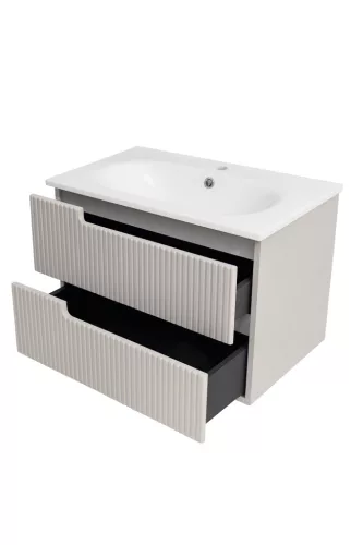 Piramida EURIDIKA fali fürdőszobabútor - műmárvány mosdóval -2 fiókos - PINO BÉZS - 75 x 48 x 53 cm
