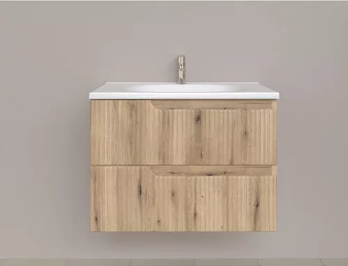 Piramida EURIDIKA fali fürdőszobabútor - műmárvány mosdóval -2 fiókos - PINO TÖLGY - 75 x 48 x 53 cm