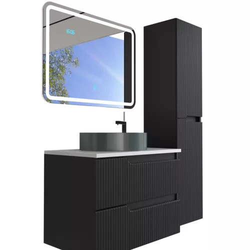 Piramida EURIDIKA fali fürdőszobabútor - mosdópult mosdó nélkül -2 fiókos - PINO FEKETE - 75 x 48 x