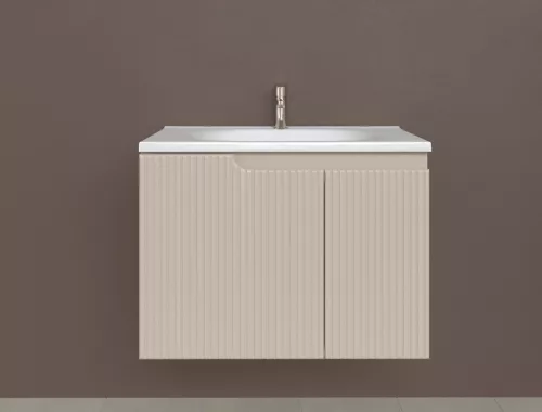 Piramida EURIDIKA fali fürdőszobabútor - műmárvány mosdóval -2 ajtós - PINO BÉZS - 75 x 48 x 53 cm