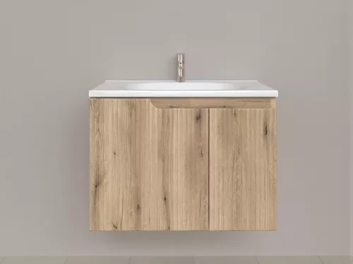 Piramida EURIDIKA fali fürdőszobabútor - műmárvány mosdóval -2 ajtós - PINO TÖLGY - 75 x 48 x 53 cm