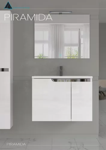 Piramida EURIDIKA fali fürdőszobabútor - műmárvány mosdóval -2 ajtós - 75 x 48 x 53 cm
