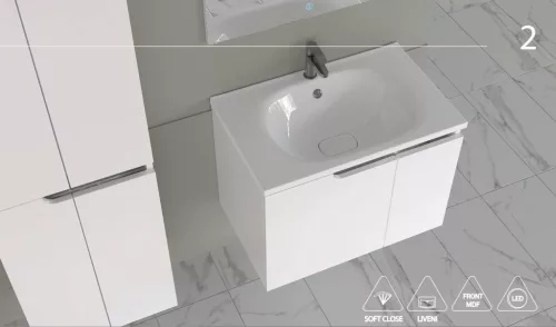 Piramida EURIDIKA fali fürdőszobabútor - műmárvány mosdóval -2 ajtós - 75 x 48 x 53 cm