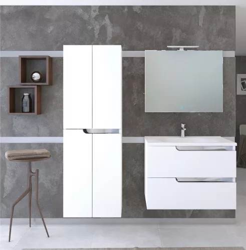 Piramida EURIDIKA fali fürdőszobabútor - műmárvány mosdóval -2 fiókos - 75 x 48 x 53 cm