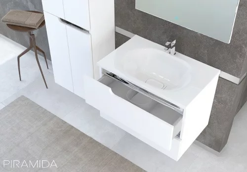 Piramida EURIDIKA fali fürdőszobabútor - műmárvány mosdóval -2 fiókos - 75 x 48 x 53 cm