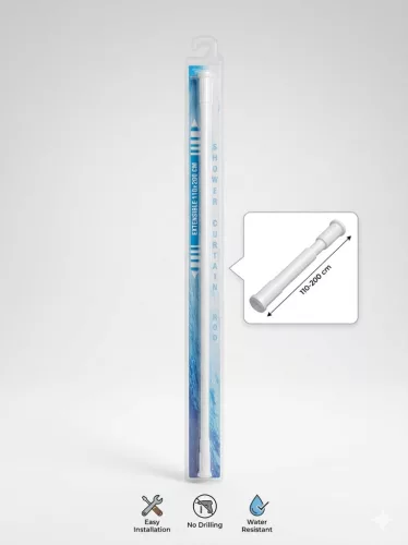Zuhanyfüggönytartó-rúd - egyenes - állítható/ teleszkópos - fehér - 110-200 cm