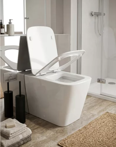 Eros ES QUADRO padlón álló WC - ülőkével komplett - perem nélküli öblítés - alsó / hátsó kifolyású