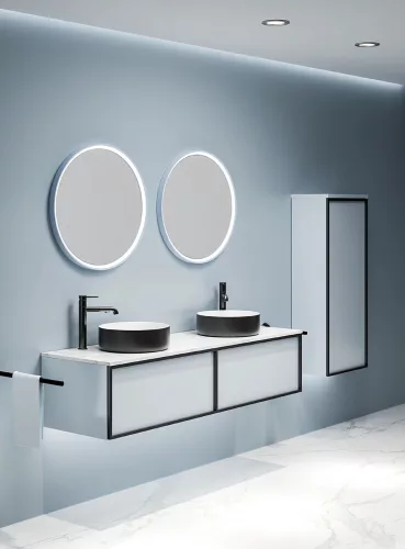 Eros Simple 8 - Pultra ültethető - Top Counter - porcelán mosdó- matt fekete/fehér - 36 x 36 x 13 cm